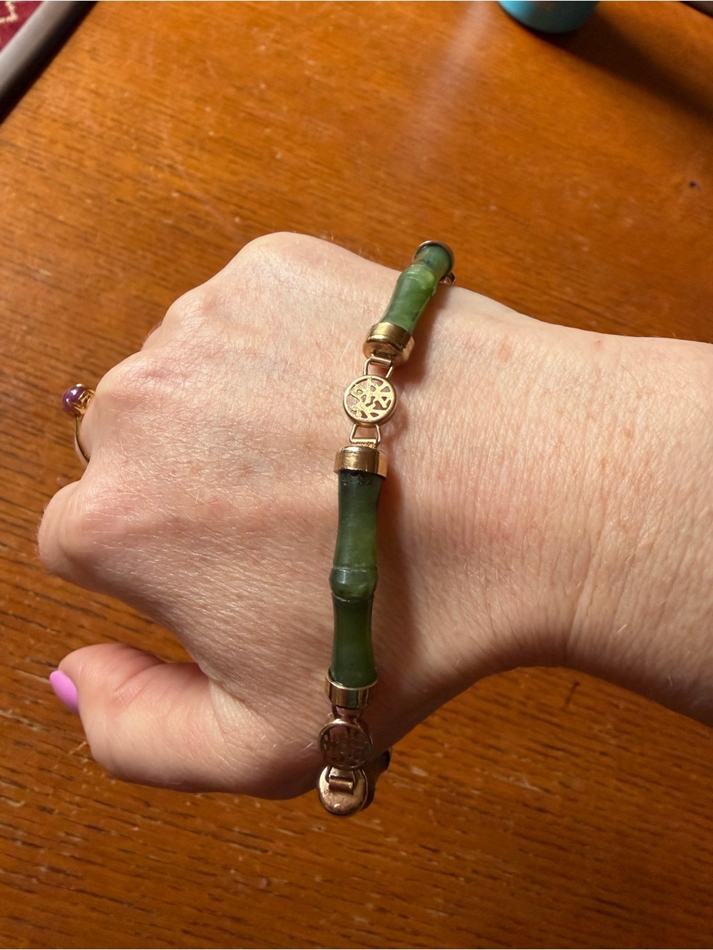 Green Bamboo-Style Gold Accent Bracelet - Women Jewelry